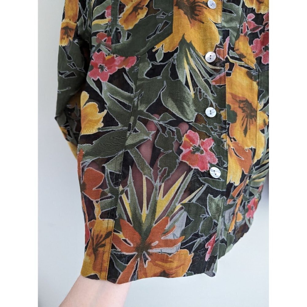 Chico's Tropical Botanical Casual Button Up Shirt Size L - Picture 7 of 8